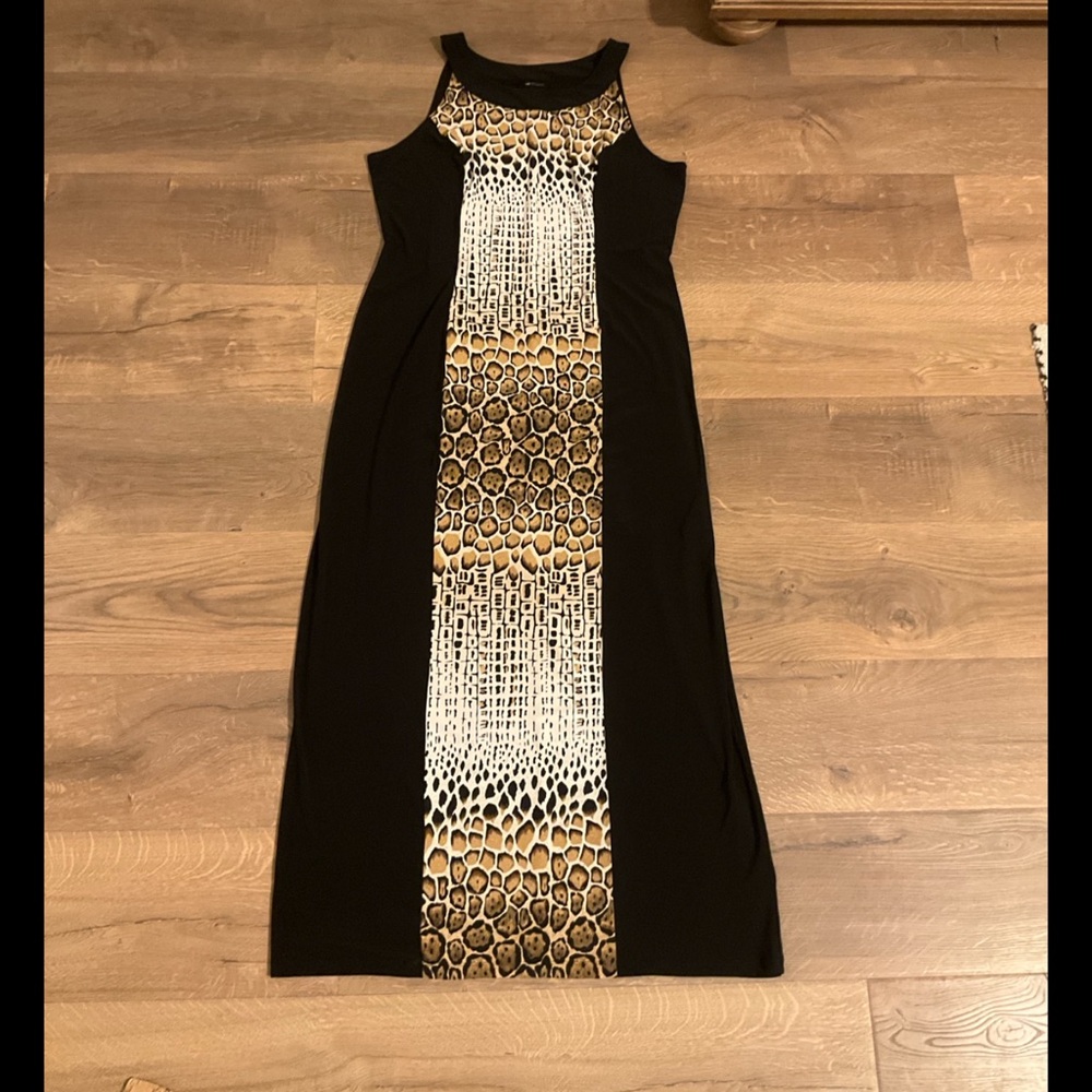 AB Studio black with animal print stripe sleeveless maxi Dress, XL
